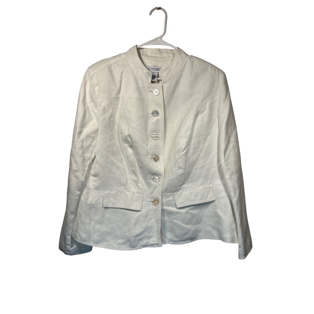 JG‎ Hook white Linen Blend Button Front Jacket Blazer Womens 14W